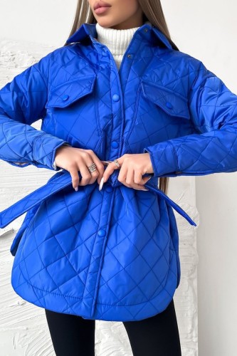 Blue Casual Solid Patchwork Turndown Collar Outerwear