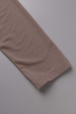 Apricot Casual Solid Patchwork V-Ausschnitt Langarm-Kleider