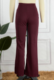Borgogna Casual Solid Basic Regular Vita alta Pantaloni tinta unita convenzionali