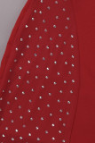 Combinaisons décontractées solides patchwork dos nu perceuse chaude col oblique skinny rouge