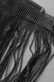 Noir Sexy Solide Patchwork Paillettes Perceuse Chaude Taille Haute Droite Bas De Couleur Unie