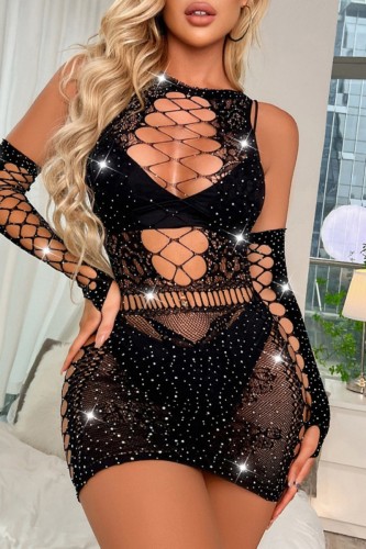 Black Sexy Solid Hollowed Out See-through Lingerie