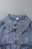 Djupblå Casual Solid Patchwork Turndown-krage Långärmad vanlig jeansjacka