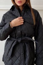 Prendas de abrigo de cuello vuelto de patchwork sólido casual negro