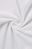 Witte casual effen patchwork gevouwen O-hals lange mouw tweedelig