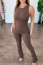 Brownness Casual Solide Patchwork O-hals Skinny Jumpsuits