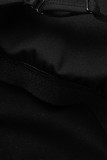 ブラック スポーツウェア ソリッド パッチワーク バックレス スリット スパゲッティ ストラップ スキニー ジャンプスーツ