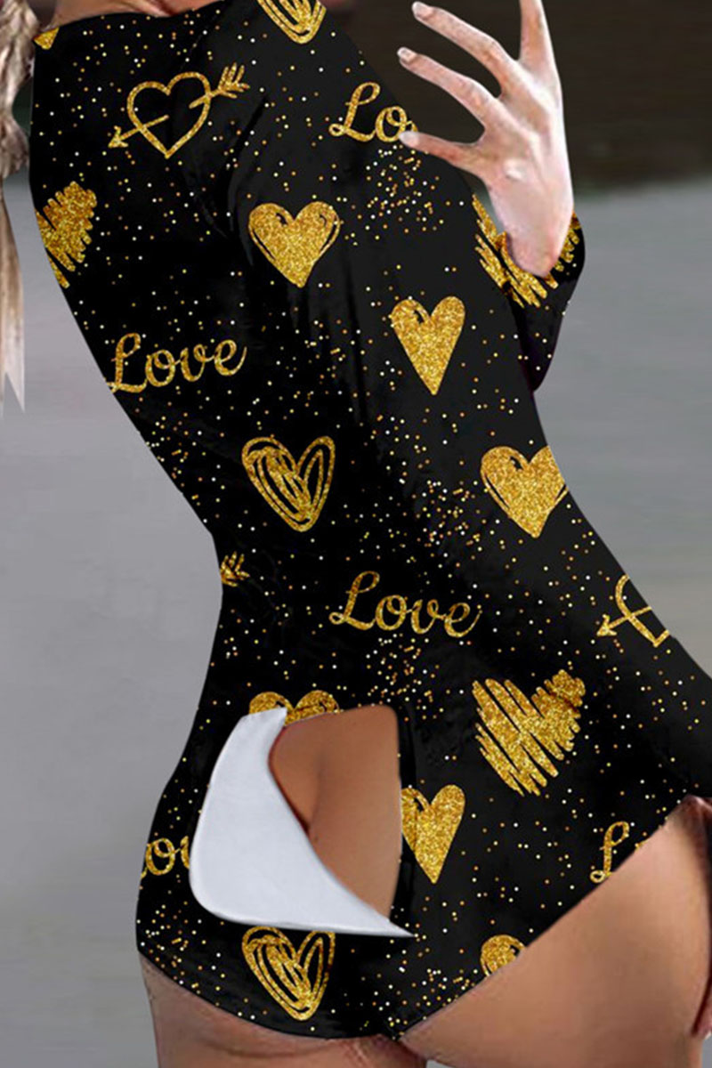 

Black Gold Sexy Print Patchwork V Neck Skinny Jumpsuits