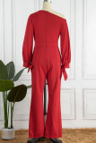 Red Fashion Casual Solid Bandage Schuine Kraag Regular Jumpsuits