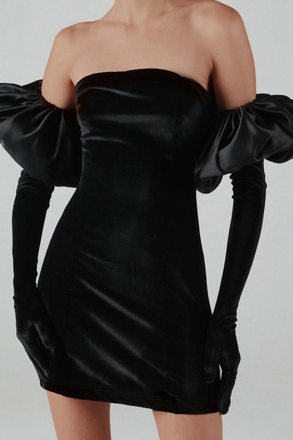 Черные сексуальные однотонные лоскутные платья с юбкой-карандаш на плечах