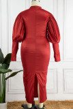Красное элегантное однотонное лоскутное вечернее платье с половиной водолазки Платья больших размеров