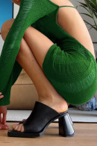 Grüne sexy solide ausgehöhlte Patchwork-rückenfreie O-Ausschnitt-One-Step-Rock-Kleider