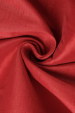 赤のエレガントな固体パッチワーク半分タートルネックのイブニング ドレス プラス サイズのドレス