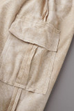 Pantalones de cintura media rectos con bolsillo con estampado de calle morado