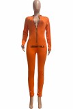 Orange Sexig Print Bokstav Dragkedja Krage Jumpsuits