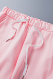 Due pezzi manica lunga colletto con cappuccio patchwork stampa casual rosa