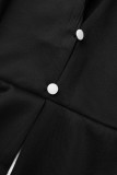 Boutons de patchwork solides élégants noirs volants col en V robes de ligne A