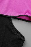 Розовый сексуальный повседневный лоскутный прозрачный контраст с круглым вырезом и длинным рукавом из двух частей
