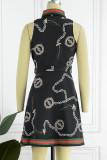 Schwarz Gelb Fashion Casual Print Patchwork V-Ausschnitt ärmelloses Kleid