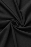 Vestidos asimétricos con cuello en V y pliegues sólidos sexy negros