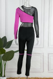 Pink Sexy Casual Patchwork See-through Contrast O Neck Long Sleeve Two Pieces