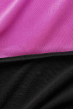 Roze sexy casual patchwork doorzichtige contrasterende O-hals twee stukken met lange mouwen