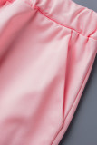 Gola com capuz rosa estampa casual patchwork manga longa duas peças