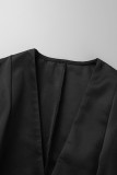 Boutons de patchwork solides élégants noirs volants col en V robes de ligne A