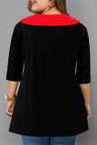 Negro Casual Imprimir Patchwork O Cuello Tallas grandes Tops