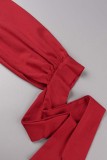 Red Fashion Casual Solid Bandage Schrägkragen Regular Jumpsuits