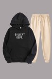 Black And White Sportswear Print Letter Hooded Collar Long Sleeve Two Pieces