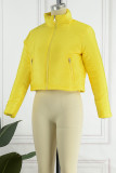 Prendas de abrigo de cuello mandarín de cárdigan sólido informal de moda amarilla