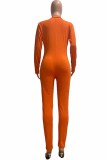 オレンジ セクシー プリント パッチワーク ジッパー カラー ジャンプスーツ