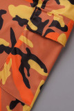 Oranje Casual Camouflage Print Regular Small Elastische Potloodbodems met halfhoge taille