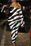 Zebra Sexy Print Patchwork Off The épaule Skinny Jumpsuits