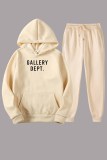 White Sportswear Print Letter Hooded Collar Long Sleeve Two Pieces