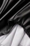 Zwarte sexy straat effen patchwork hoge opening vierkante kraag A-lijn jurken