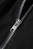 Black Casual Striped Patchwork Zipper Collar Skinny Jumpsuits