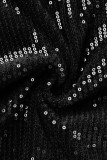 Noir Casual Solide Paillettes Patchwork O Cou Une Étape Jupe Plus La Taille Robes