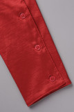 Röd Elegant Solid Patchwork Half A Turtleneck Aftonklänning Plus Size Klänningar