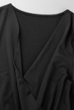 Vestidos asimétricos con cuello en V y pliegues sólidos sexy negros