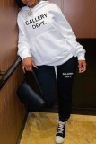 Black And White Sportswear Print Letter Hooded Collar Long Sleeve Two Pieces