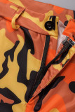 Pantalones de lápiz de cintura media elásticos pequeños regulares con estampado de camuflaje estampado casual naranja