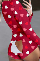 Roter, sexy bedruckter, schmal geschnittener Patchwork-Body mit V-Ausschnitt