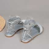 Silver Casual Bandage Patchwork Square Out Door Shoes