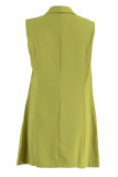 Green Casual Solid Patchwork Turn-back Collar Sleeveless Two Pieces