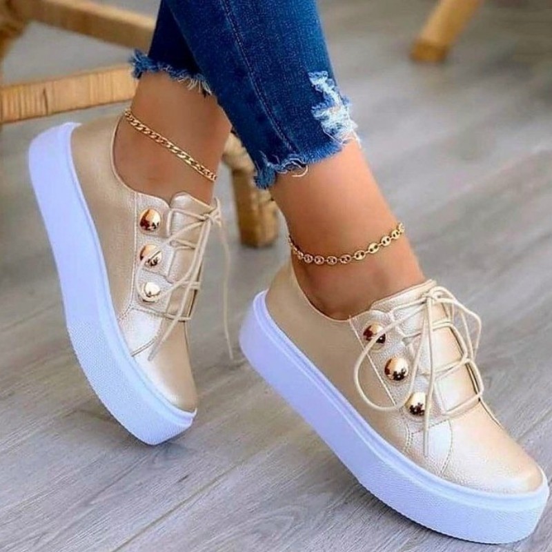 

Gold Casual Patchwork Contrast Round Comfortable Flats Shoes