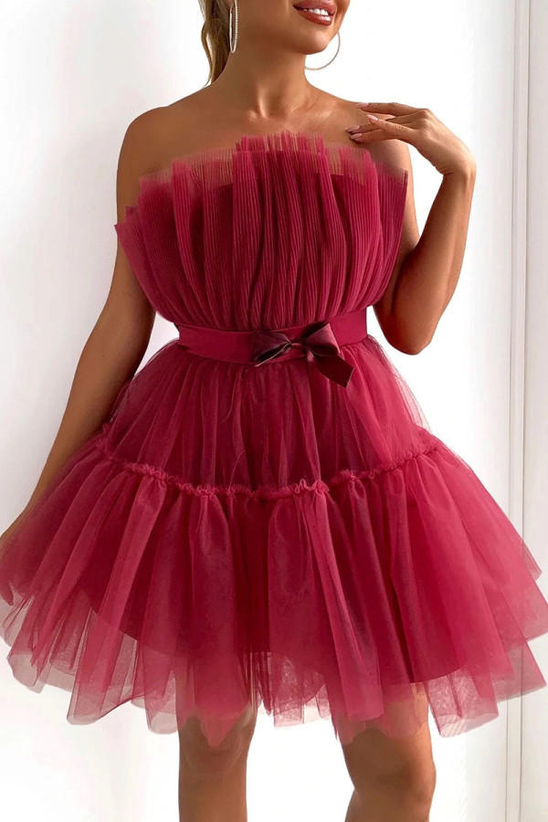 Пурпурно-красные сексуальные элегантные однотонные лоскутные платья принцессы без бретелек