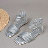 Silver Casual Bandage Patchwork Square Out Door Shoes