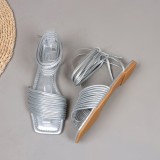 Zapatos plateados informales de retazos de vendaje para puerta exterior